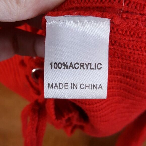 SEEK THE LABEL Womens Sweater Small Red Pullover Boatneck Corset Lace Up - Picture 7 of 8